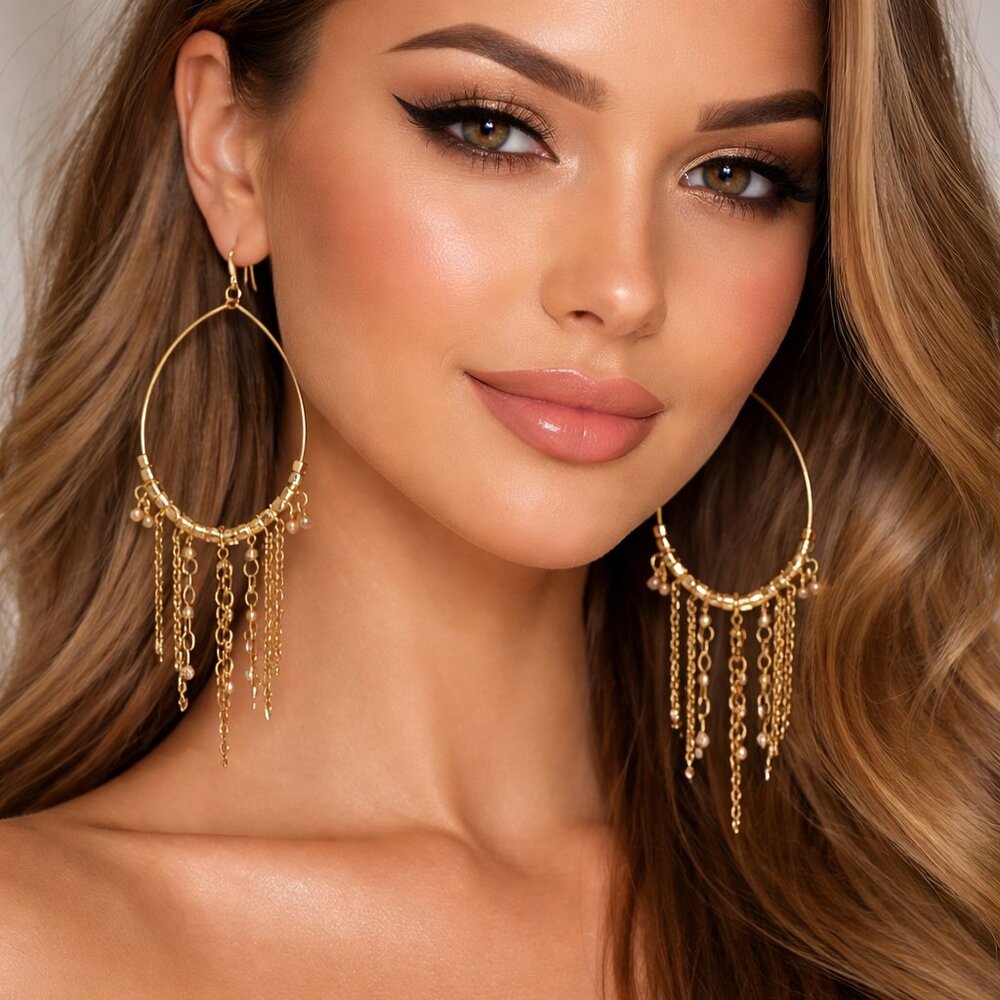 Erica Lyons Gold Tone Hoop Tassel‎ Earrings